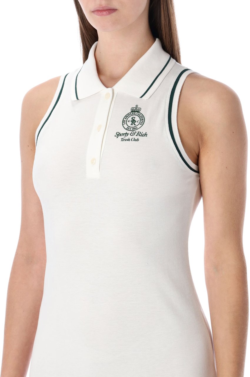 Sporty & Rich Crown Tennis Piquet Mini Dress White Forset Wit