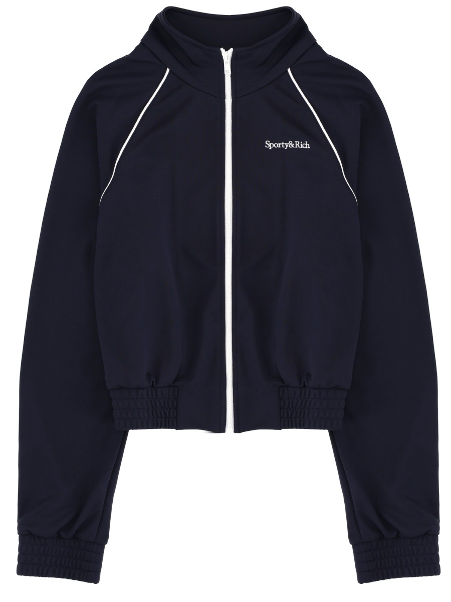 Sporty & Rich Polyester Cropped Front-Zip Sweatshirt Zwart