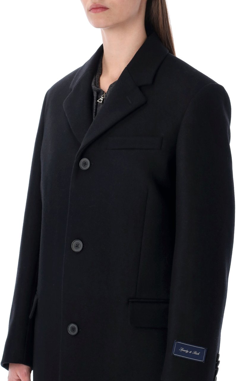 Sporty & Rich Signature Logo Wool Coat Nero Zwart