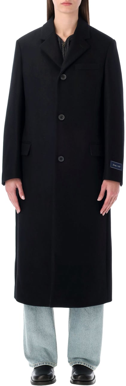 Sporty & Rich Signature Logo Wool Coat Nero Zwart