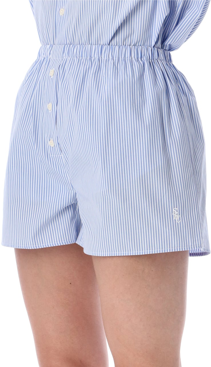 Sporty & Rich Popeline Short Stripe Blu Lichtblauw