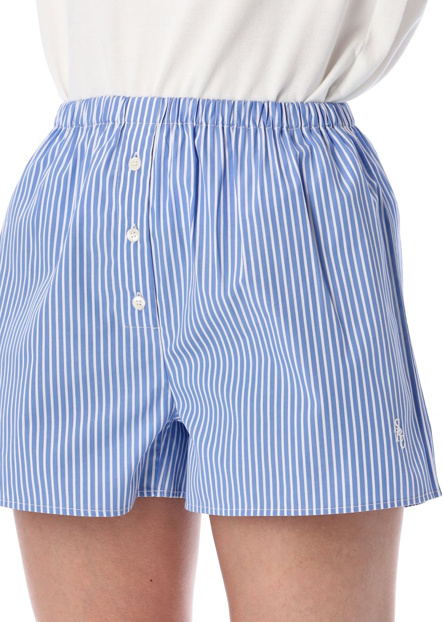 Sporty & Rich Popeline Short Blue Striped Lichtblauw