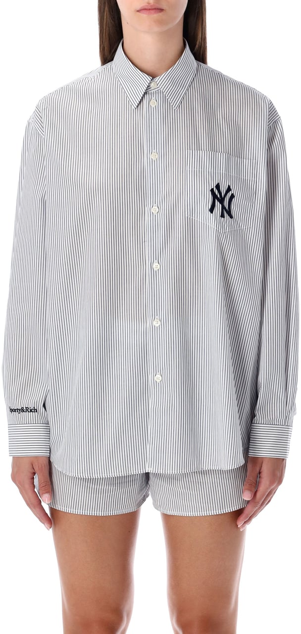 Sporty & Rich Yankees Stripes Shirt Oversized Navy Striped Blauw