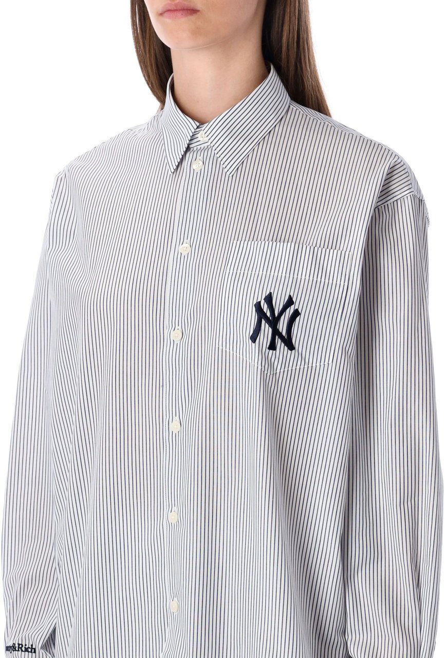 Sporty & Rich Yankees Stripes Shirt Oversized Navy Striped Blauw