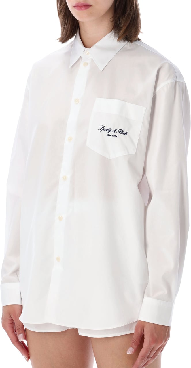 Sporty & Rich Oversized Shirt Signature Bianco Wit