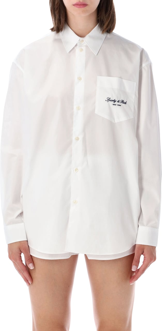 Sporty & Rich Oversized Shirt Signature Bianco Wit