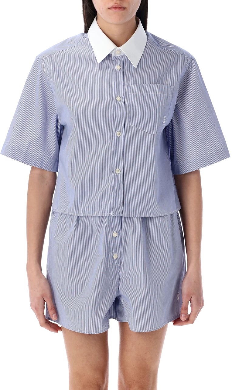 Sporty & Rich Cropped Shirt Striped Blu Blauw