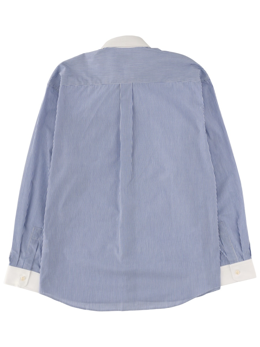 Sporty & Rich Blue Logo Striped Cotton Shirt Blauw
