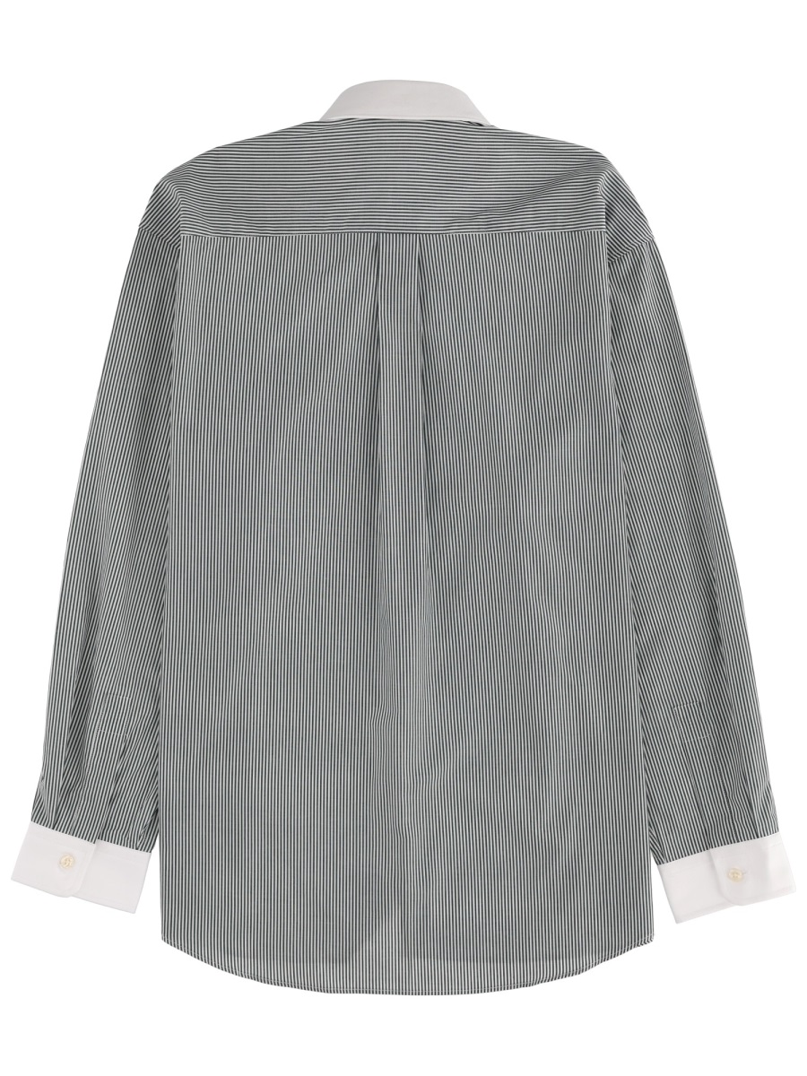 Sporty & Rich Logo Striped Cotton Oversized Shirt Grijs