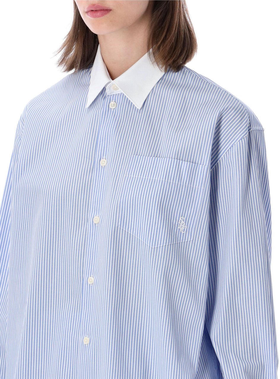 Sporty & Rich Oversized Shirt Stripe Blu Lichtblauw