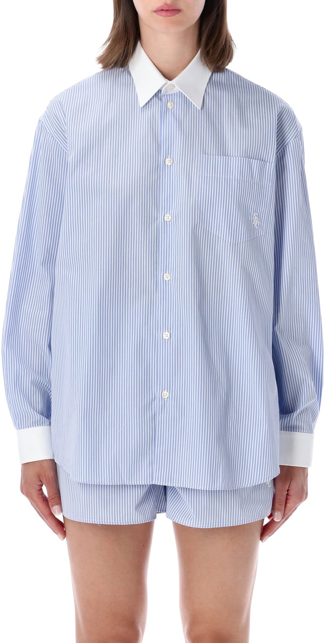 Sporty & Rich Oversized Shirt Stripe Blu Lichtblauw