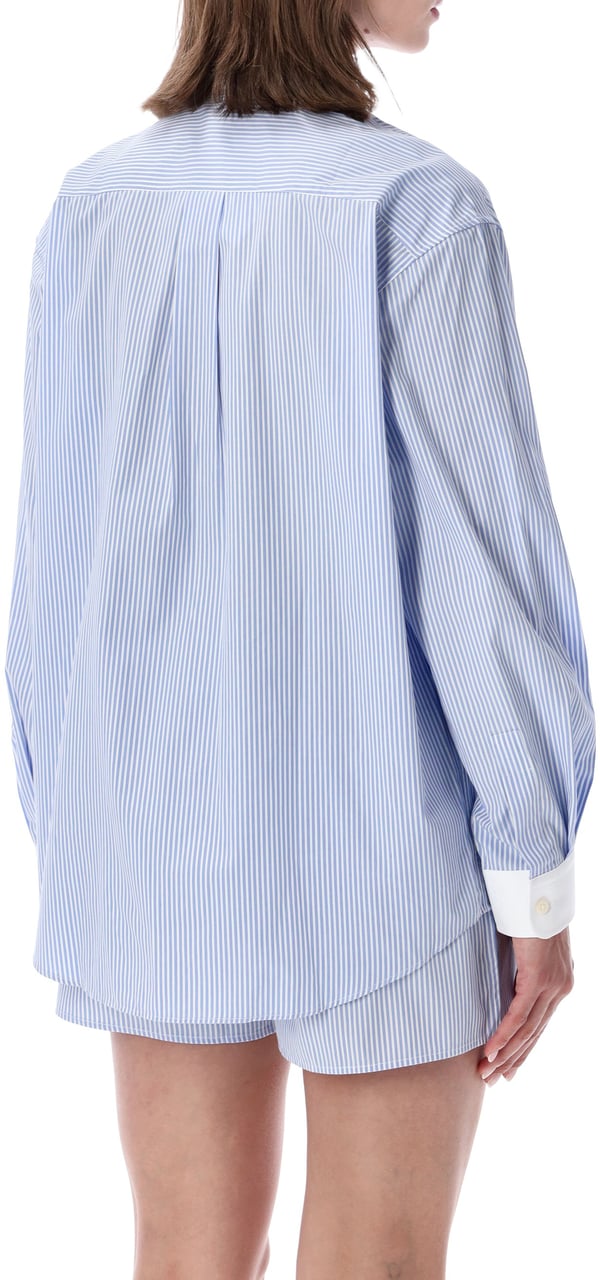 Sporty & Rich Oversized Shirt Stripe Blu Lichtblauw