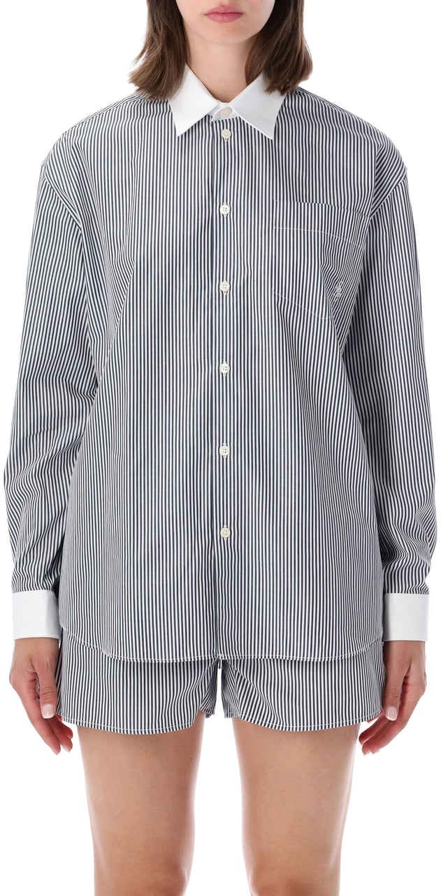Sporty & Rich Oversized Shirt Stripe Bianco Wit
