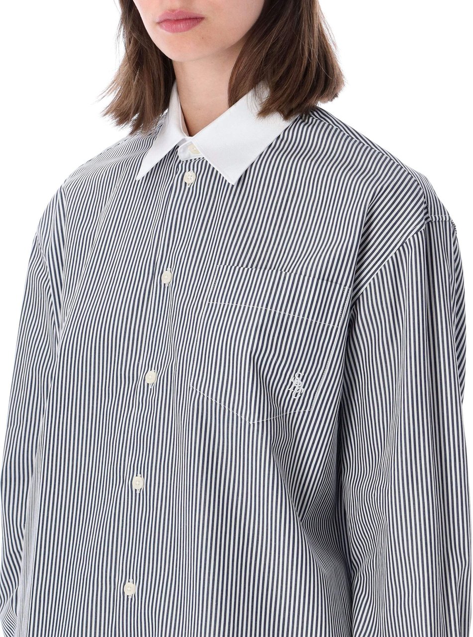 Sporty & Rich Oversized Shirt Stripe Bianco Wit