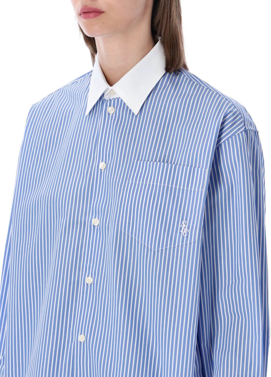 Sporty & Rich Oversized Shirt Blue Striped Lichtblauw