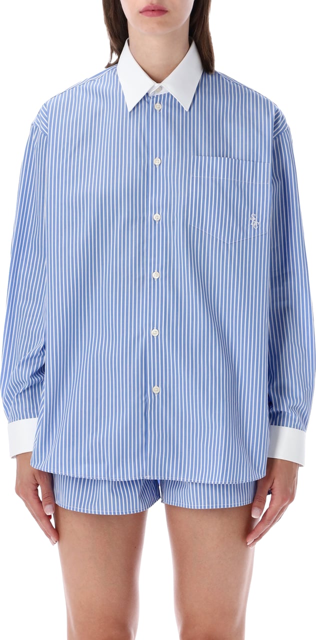 Sporty & Rich Oversized Shirt Blue Striped Lichtblauw