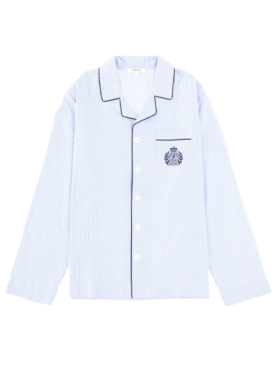 Sporty & Rich Light Blue Pinstripe Pajama Shirt Blauw