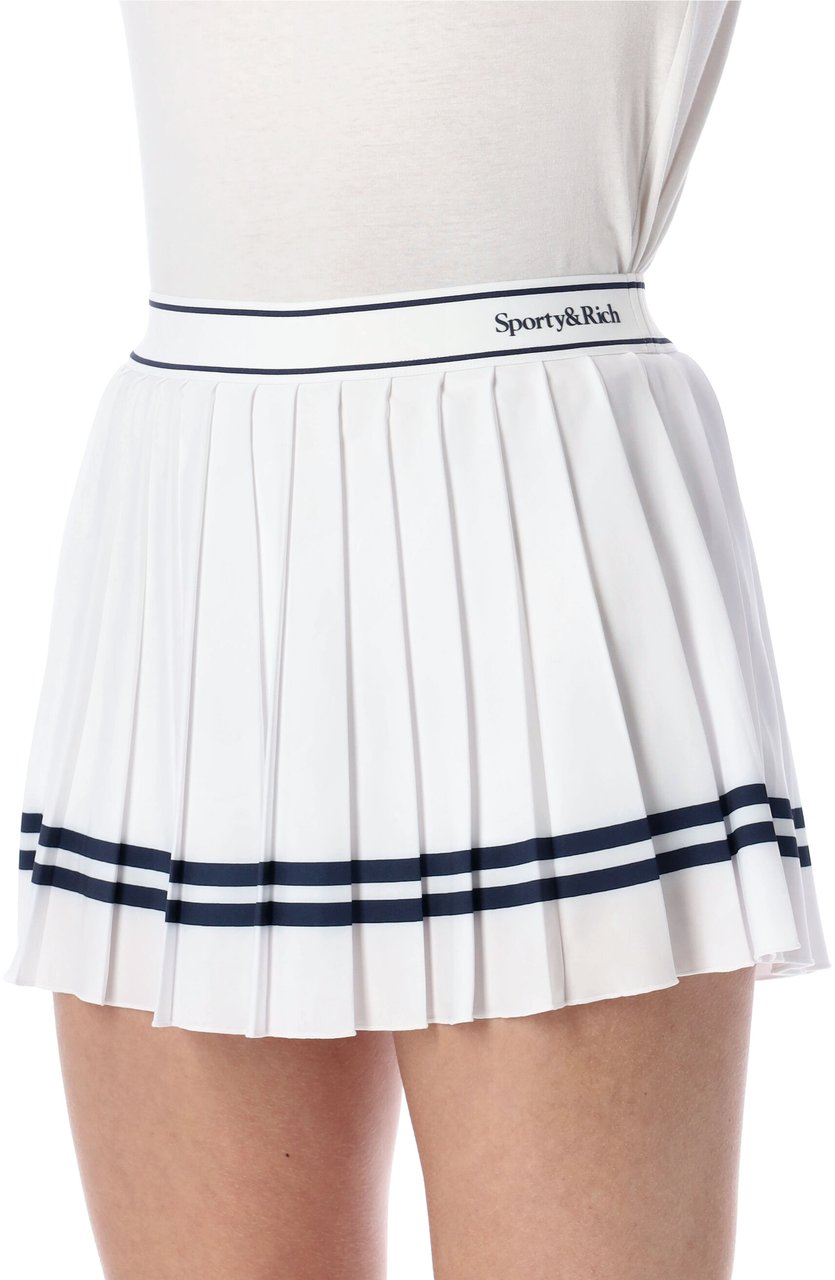 Sporty & Rich Serif Logo Pleated Tennis Skirt White Dark Navy Blauw