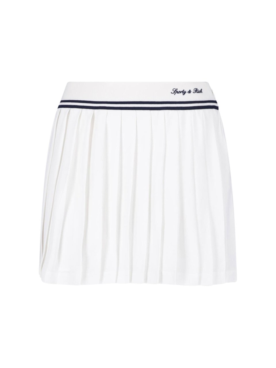 Sporty & Rich Pleated White Mini Skirt with Navy Detail Wit