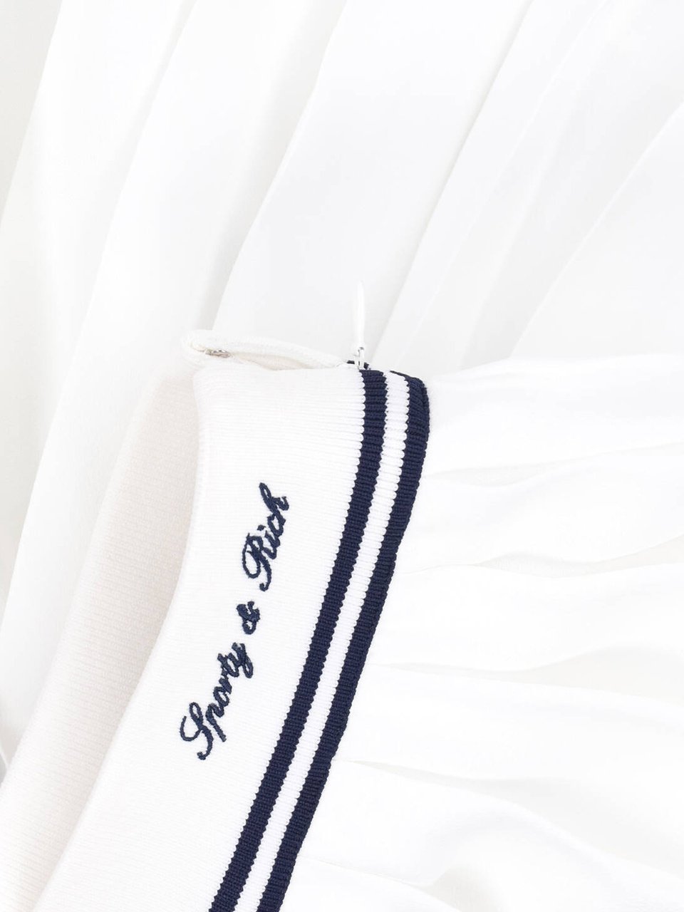 Sporty & Rich Pleated White Mini Skirt with Navy Detail Wit