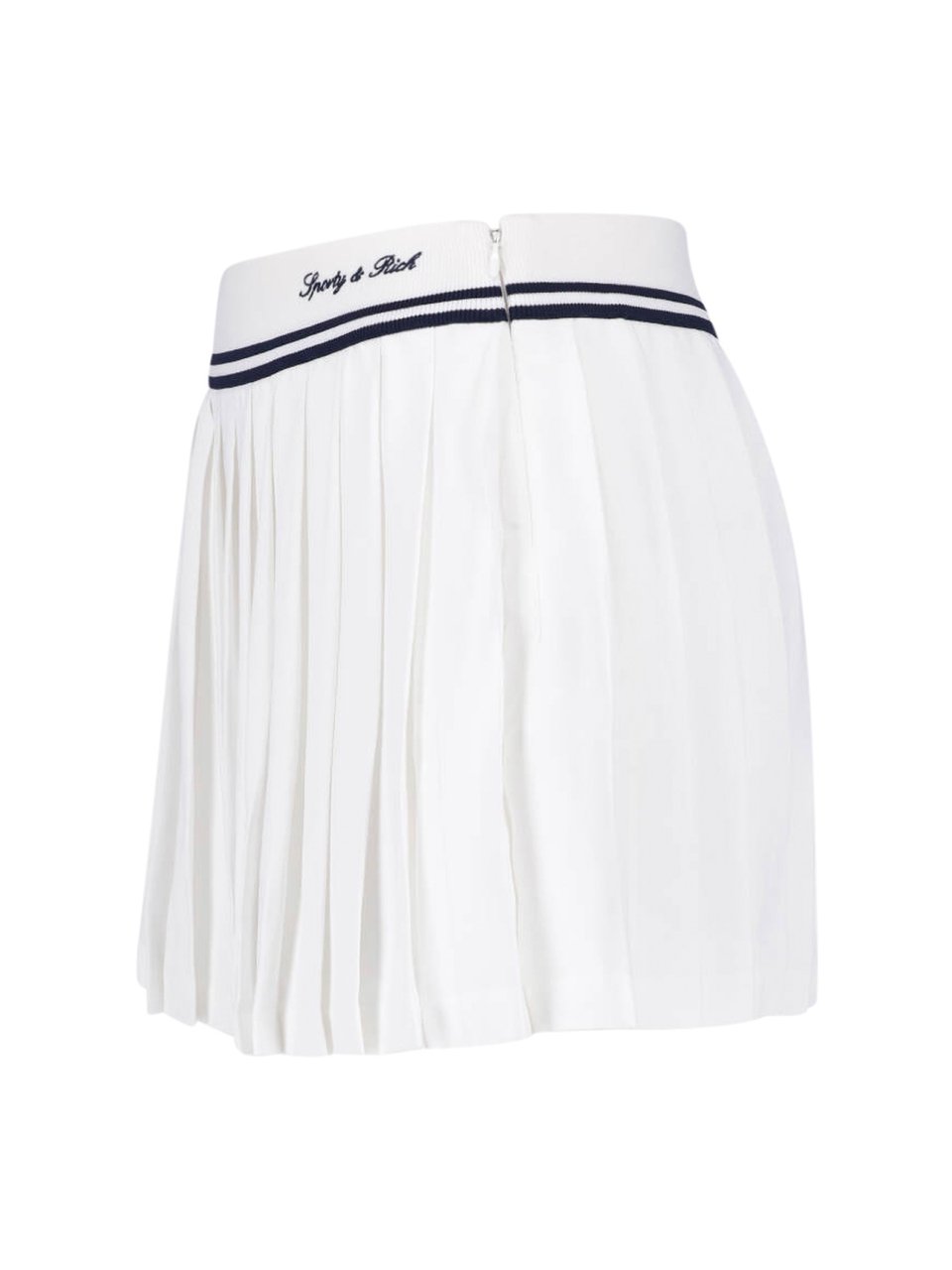 Sporty & Rich Pleated White Mini Skirt with Navy Detail Wit