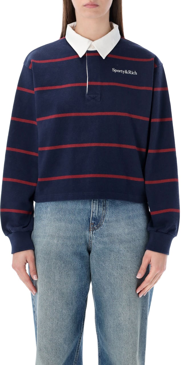 Sporty & Rich Serif Logo Rugby Polo Dark Navy Merlot Navy