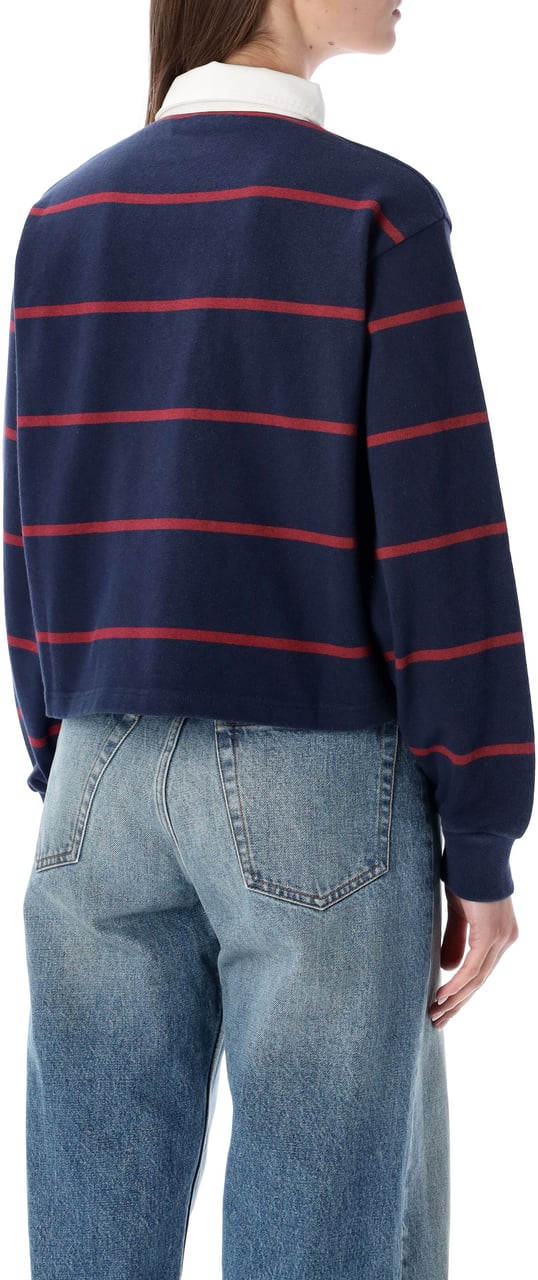 Sporty & Rich Serif Logo Rugby Polo Dark Navy Merlot Navy