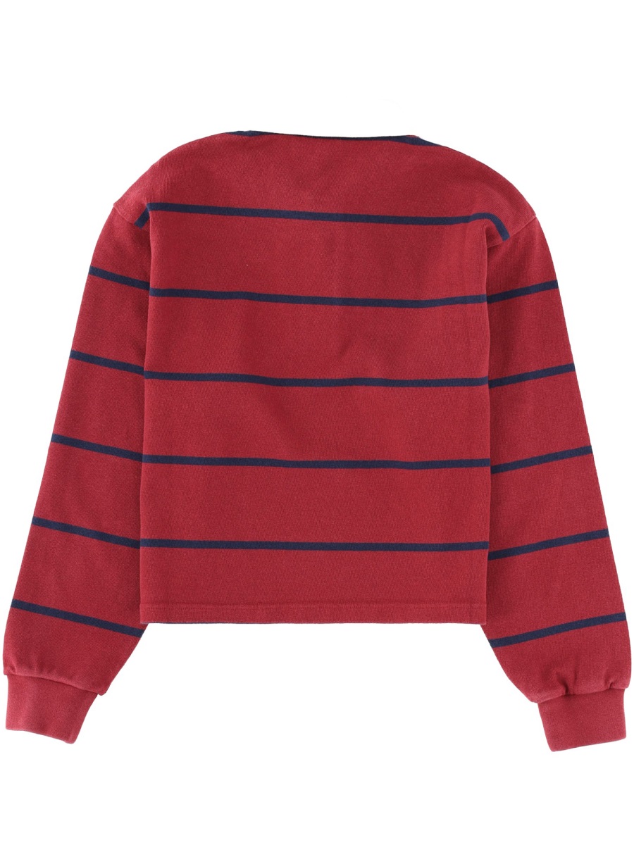 Sporty & Rich Red Cotton Striped Cropped Polo Shirt Rood
