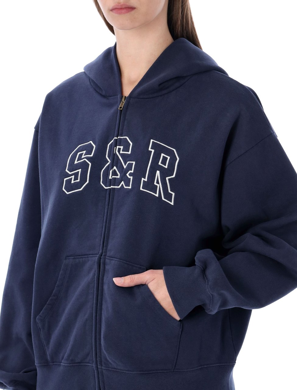 Sporty & Rich Sporty & Rich S&R Ivy zip hoodie in navy Blauw