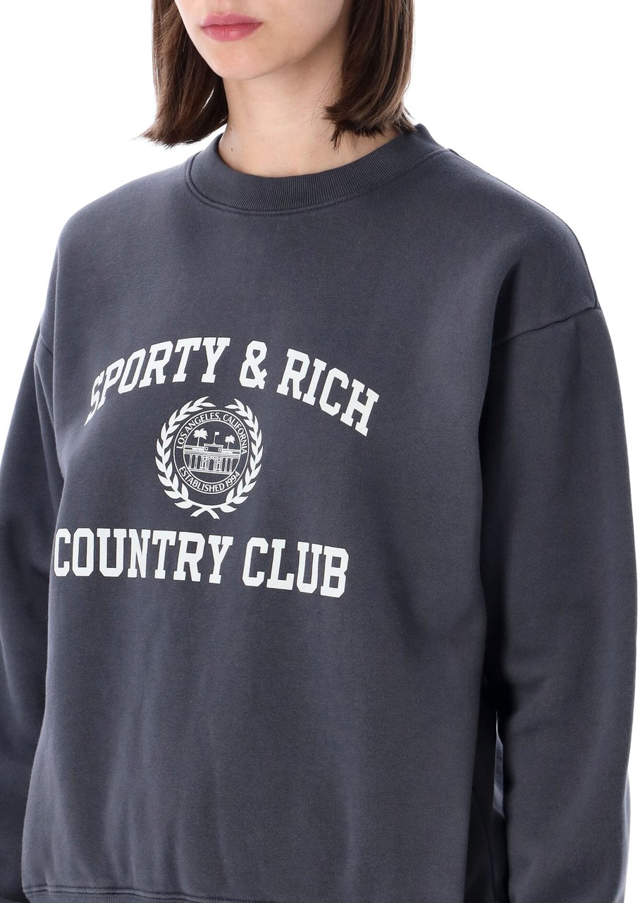 Sporty & Rich Varsity Crew Neck Carbon Choco Donkergrijs