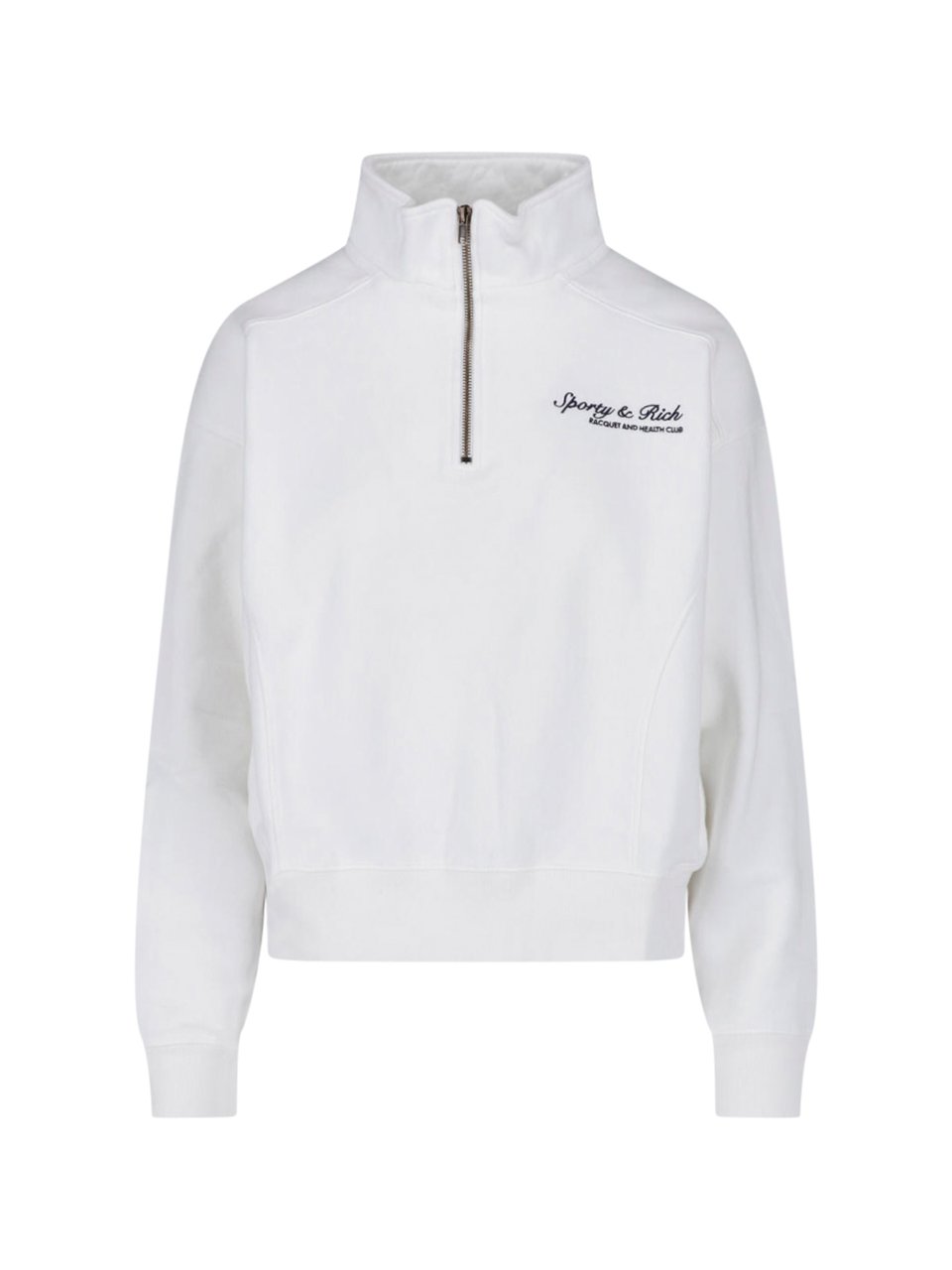 Sporty & Rich Cropped Sweater with High Collar and Embroidered Logo Wit
