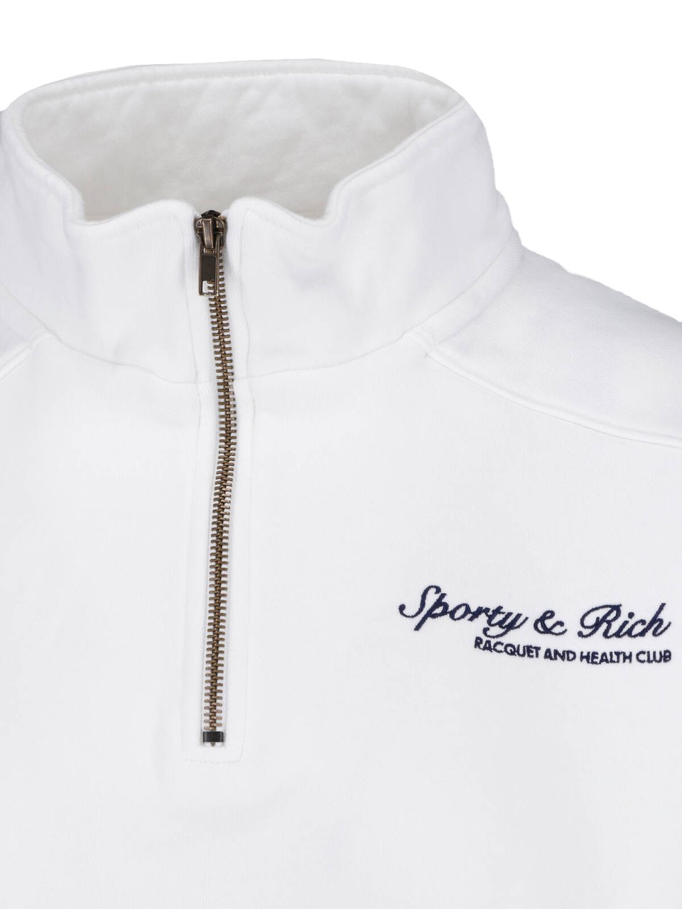 Sporty & Rich Cropped Sweater with High Collar and Embroidered Logo Wit