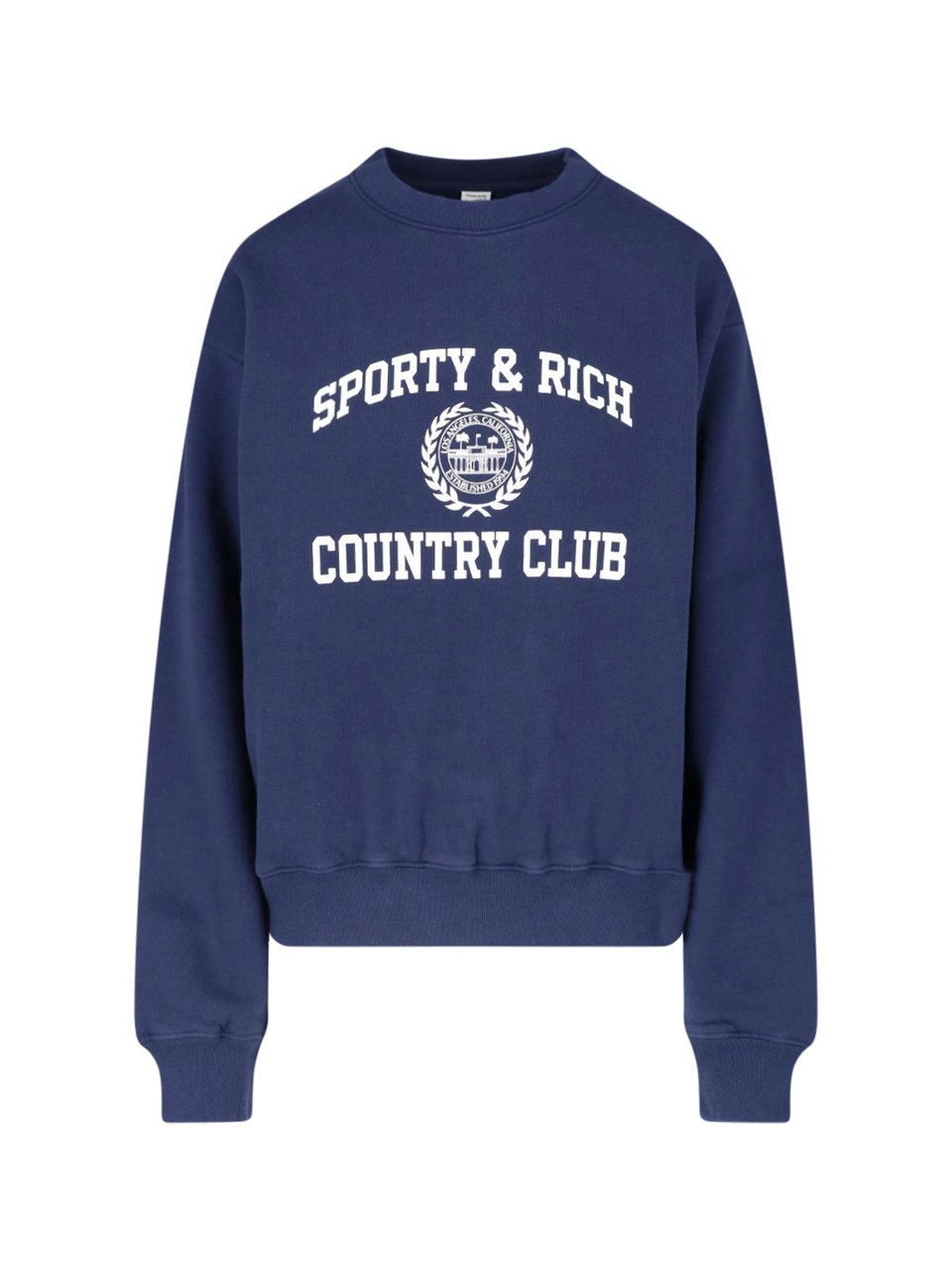 Sporty & Rich Navy Crewneck Sweatshirt with 'Country Club' Emblem Blauw