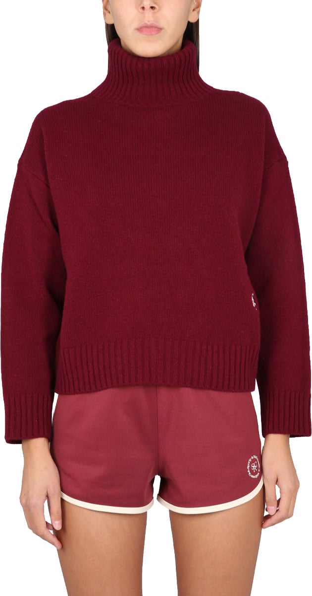 Sporty & Rich Cropped Turtleneck Sweater With Ribbed Texture Rood
