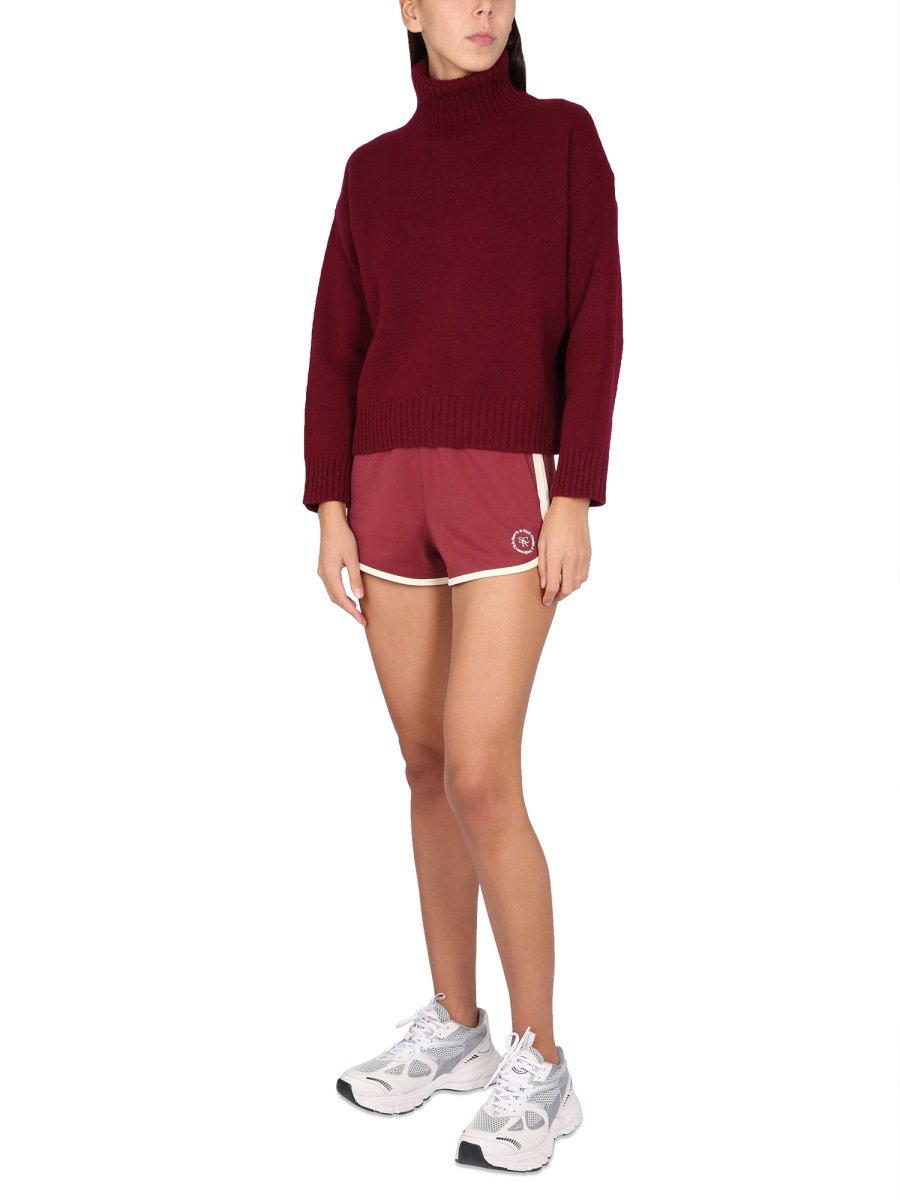 Sporty & Rich Cropped Turtleneck Sweater With Ribbed Texture Rood