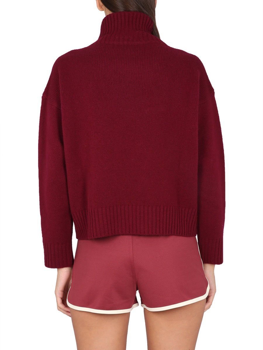 Sporty & Rich Cropped Turtleneck Sweater With Ribbed Texture Rood