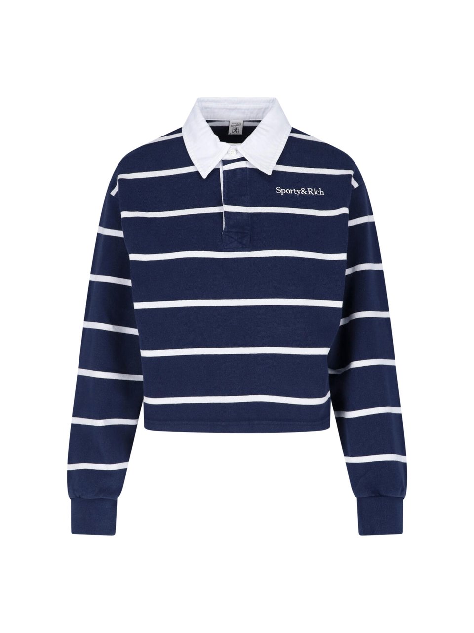 Sporty & Rich Cropped Sweater with Classic White Collar Blauw