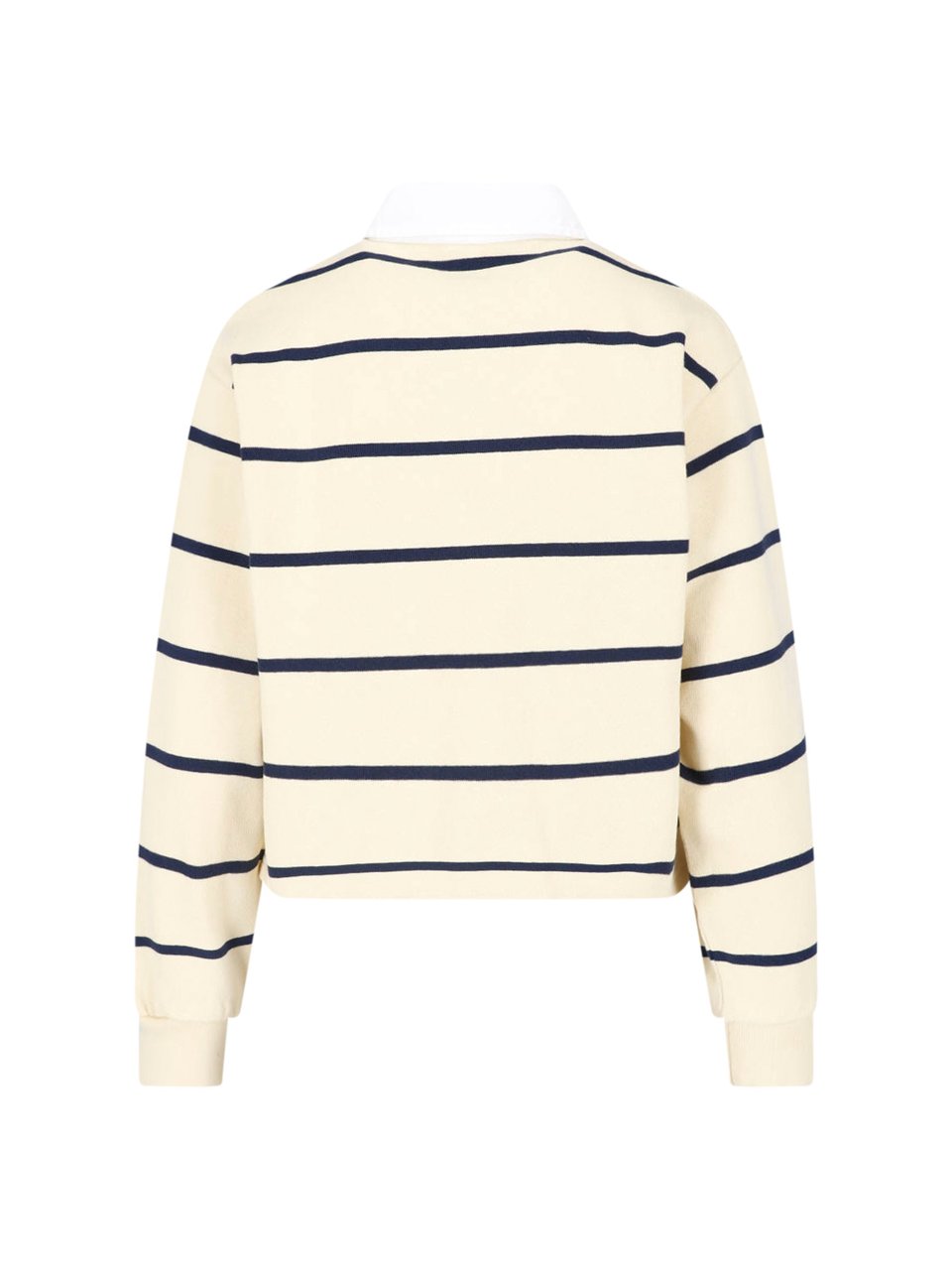 Sporty & Rich Cropped Sweater With Navy Stripes And Classic Collar Neutraal