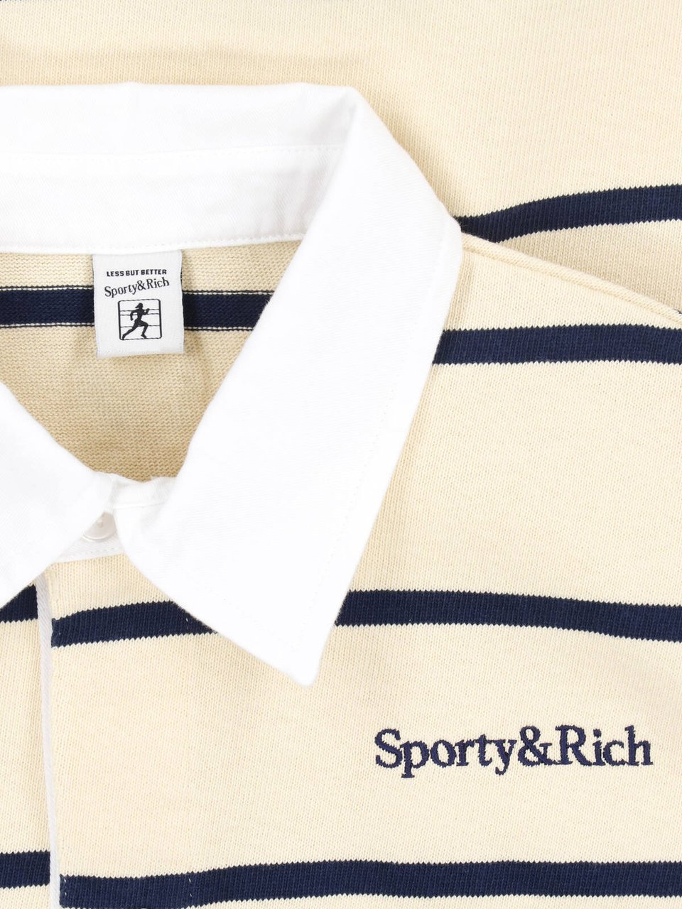 Sporty & Rich Cropped Sweater With Navy Stripes And Classic Collar Neutraal