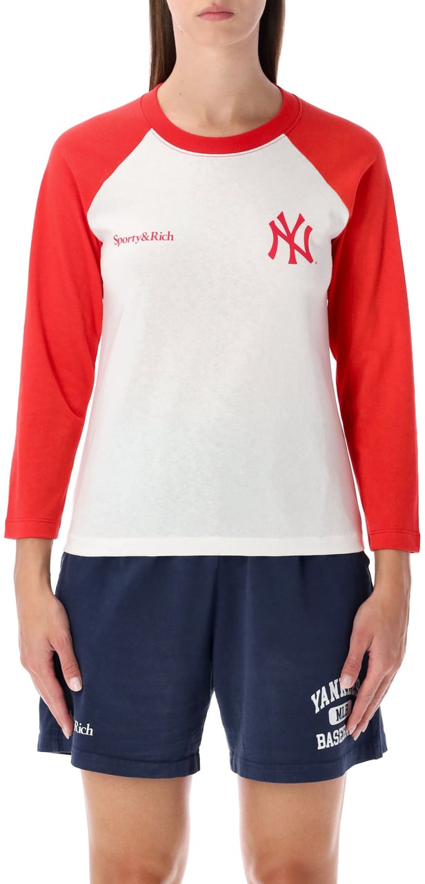 Sporty & Rich Yankees Baseball Tee White Red Rood