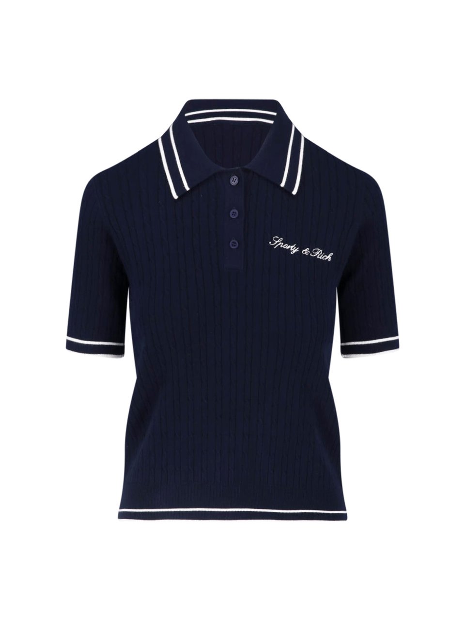 Sporty & Rich Navy Blue Short-Sleeve Polo Shirt Blauw
