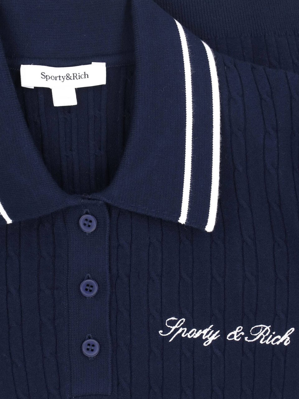 Sporty & Rich Navy Blue Short-Sleeve Polo Shirt Blauw