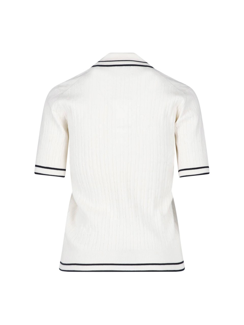 Sporty & Rich Ribbed Texture Polo Shirt with Contrasting Stripes Wit