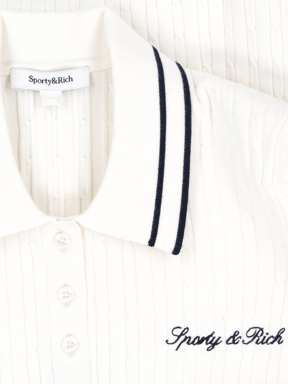 Sporty & Rich Ribbed Texture Polo Shirt with Contrasting Stripes Wit