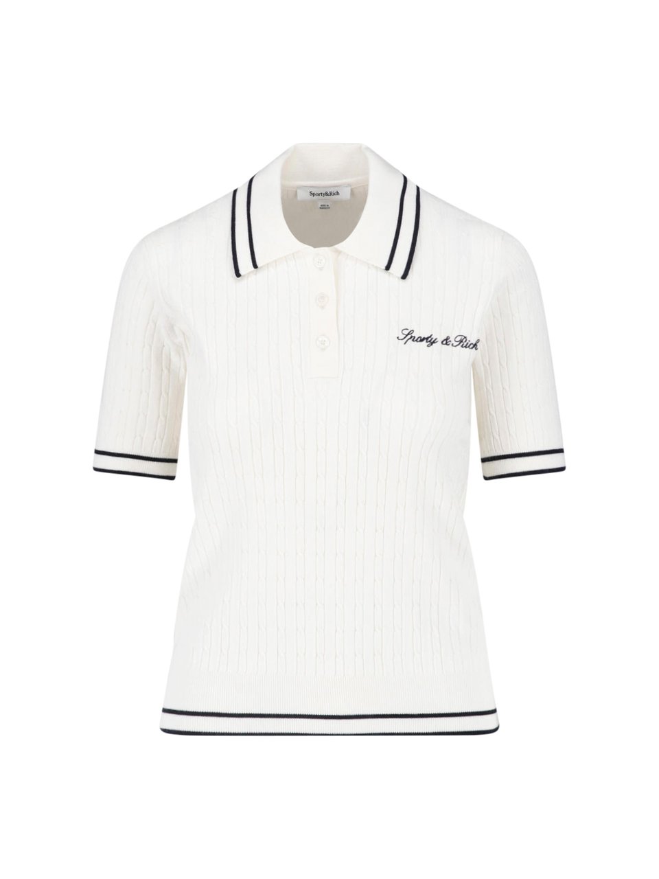 Sporty & Rich Ribbed Texture Polo Shirt with Contrasting Stripes Wit