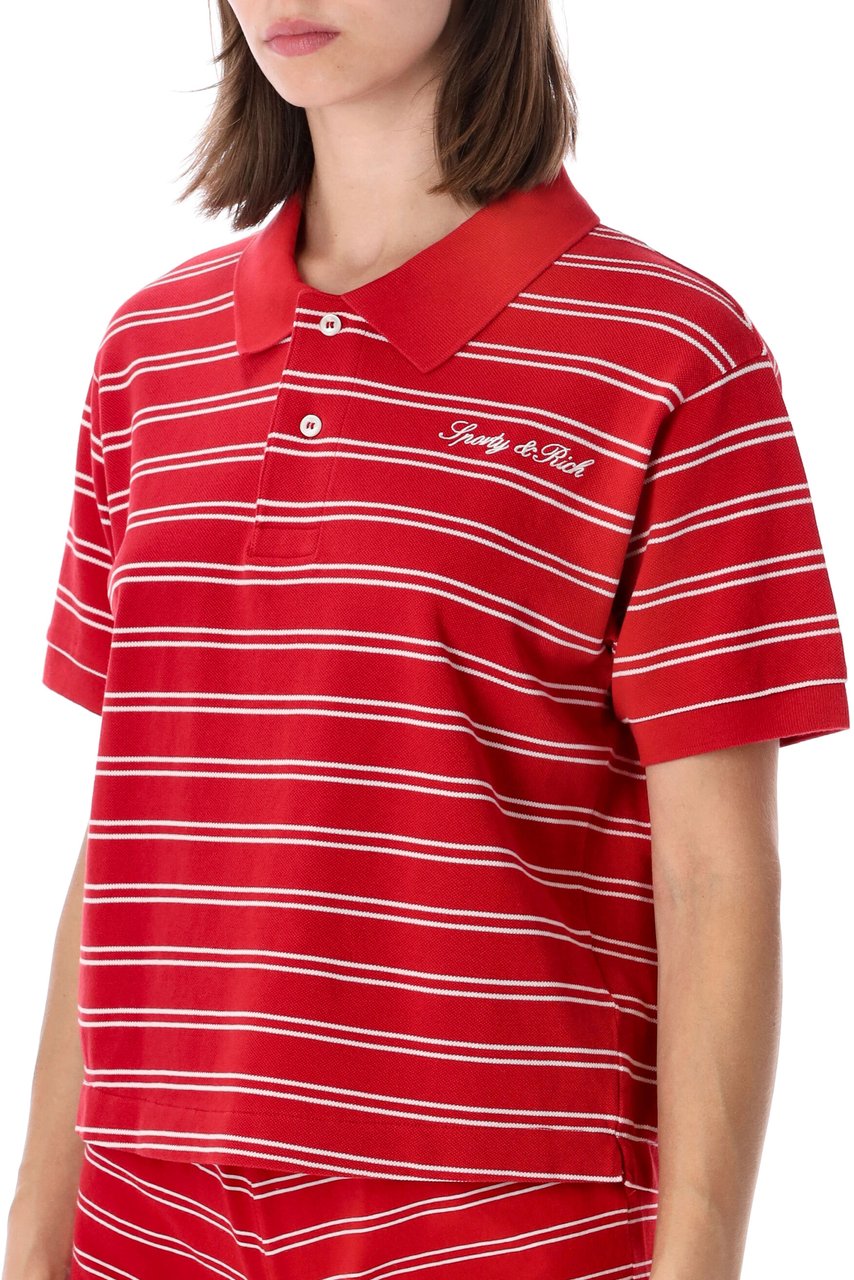Sporty & Rich Signature Polo Stripe Ruby White Rood