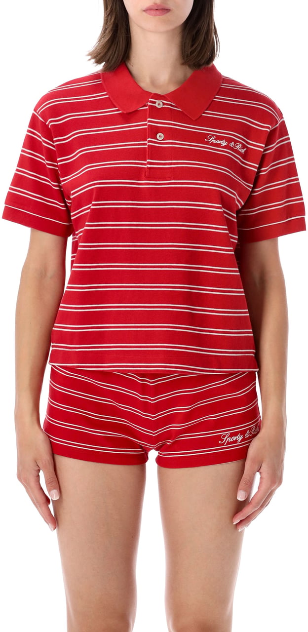 Sporty & Rich Signature Polo Stripe Ruby White Rood