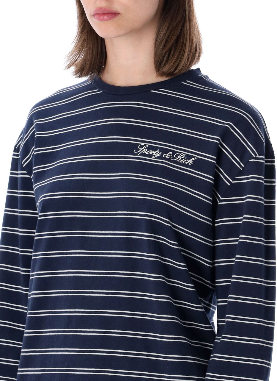 Sporty & Rich Signature Ls Tee Stripe Dark Navy White Navy