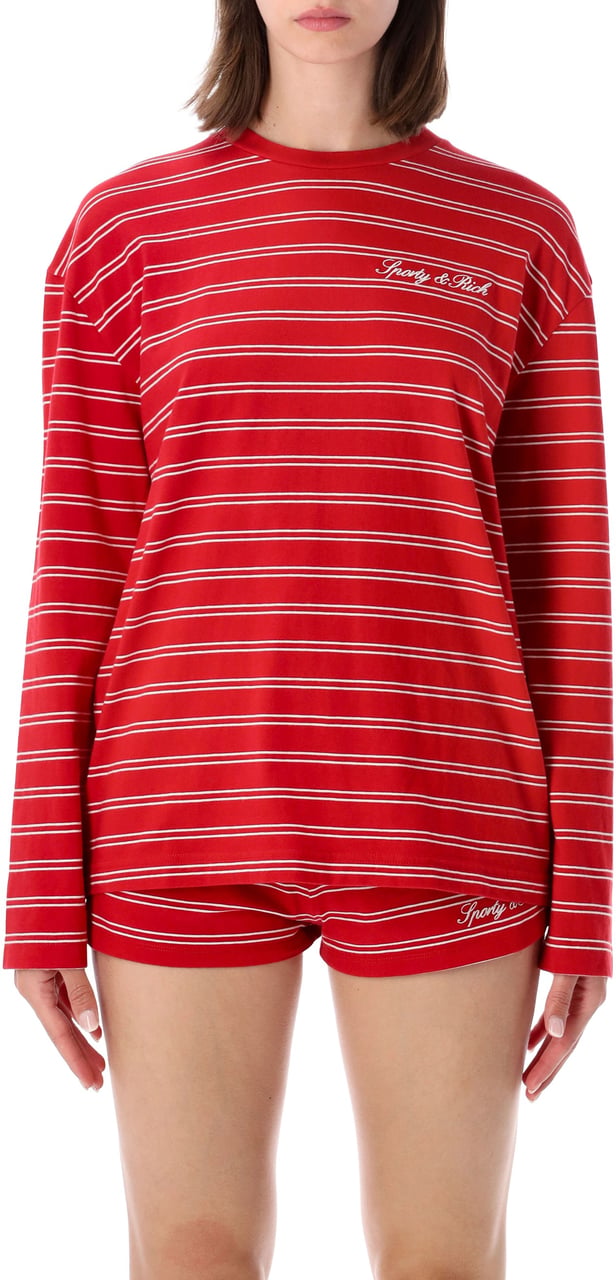 Sporty & Rich Signature Ls Tee Stripe Ruby White Rood