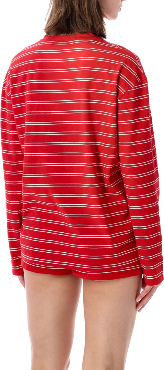 Sporty & Rich Signature Ls Tee Stripe Ruby White Rood